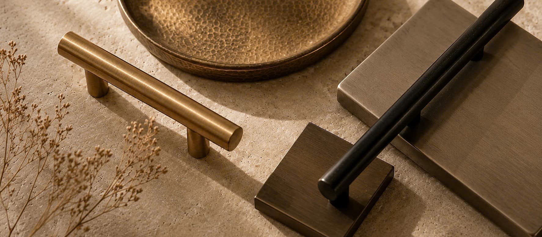 Metals materials in warm natural light