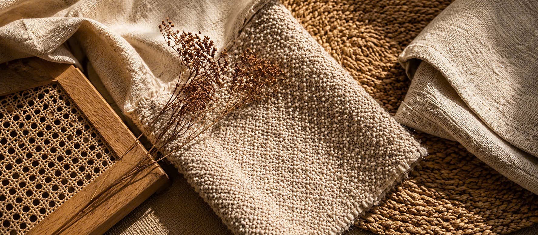 Natural Fibres materials in warm natural light