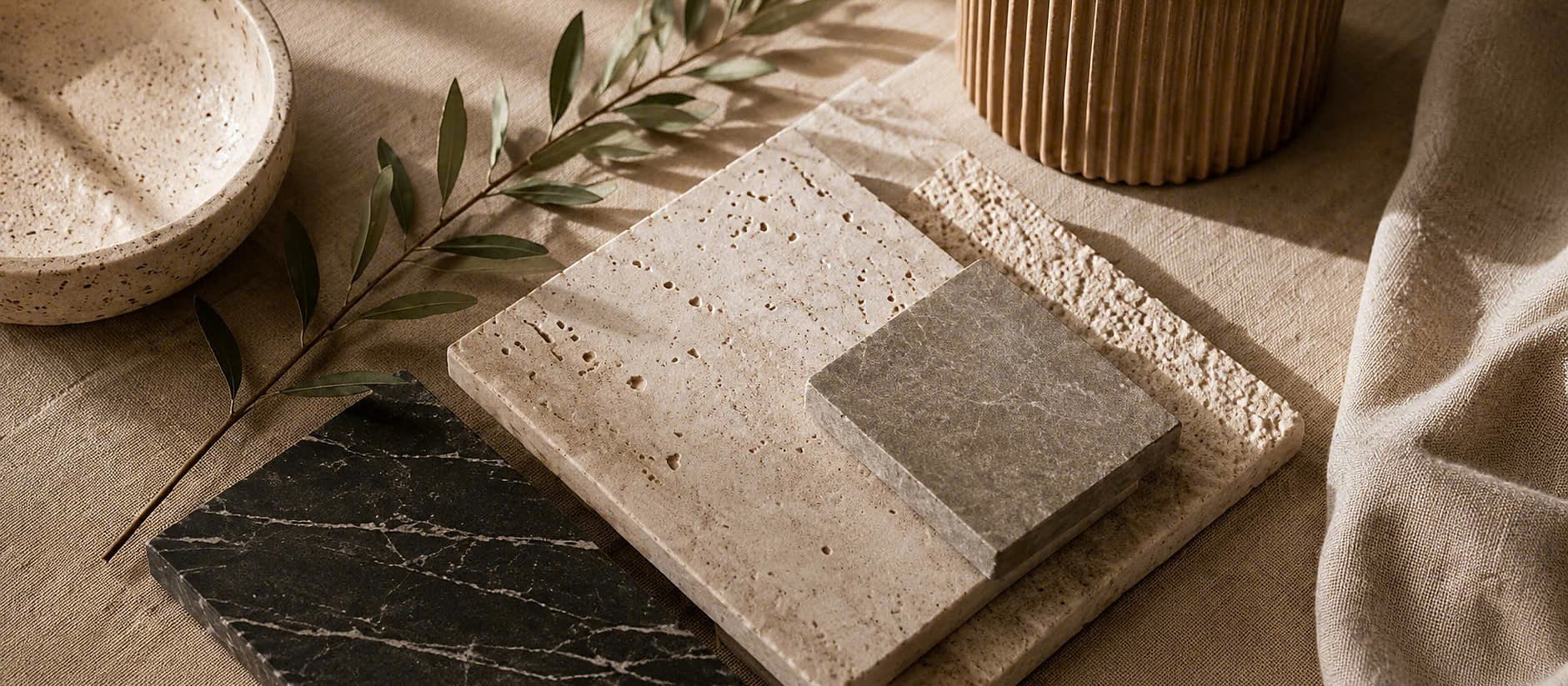 Stone materials in warm natural light